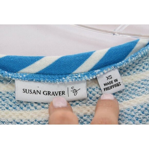 Susan Graver Sz XS Embellished Bib Pullover Sweatshirt Blouse Top Blue Striped - Picture 6 of 8